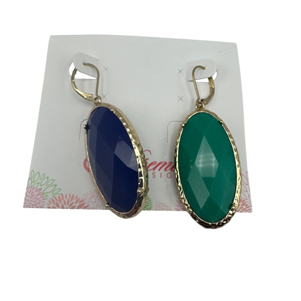 Premier Designs Faceted Oval Drop Earrings Green Gold Plated Lever Back - Picture 6 of 8